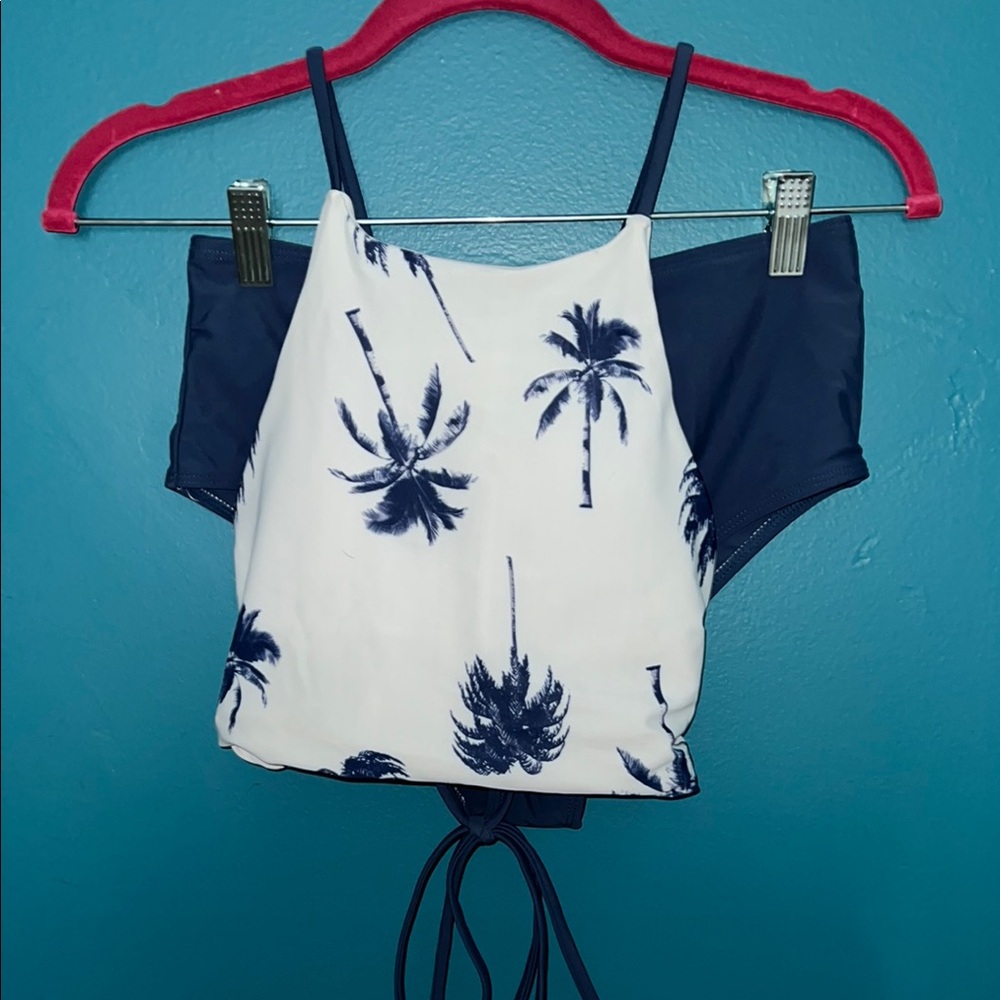 Blue and White Crop Bikini